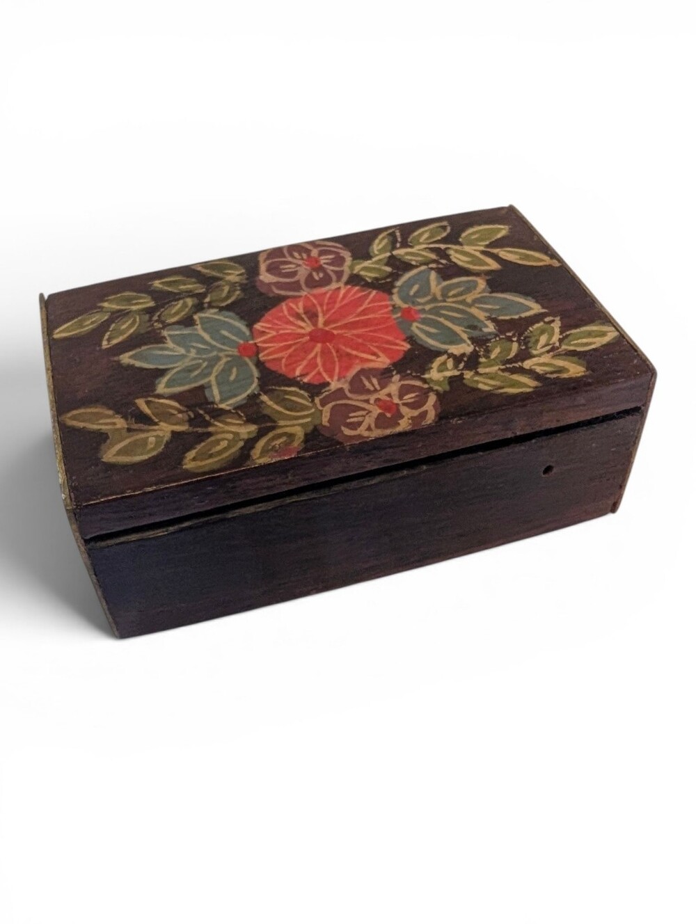 VINTAGE Walnut Wood Ring Box Holder Earrings Jewelry Gift Brown Red Gold